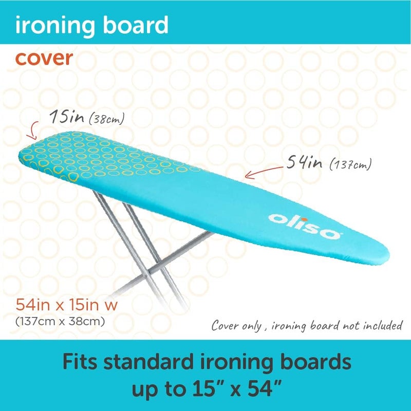 Oliso Ironing Board Cover – 100% Cotton with Professional Felt Pad, Fits Standard 54" x 15" Boards – Secure Fit with Wide Elastic Edge & Adjustable Straps – Turquoise - Image 2